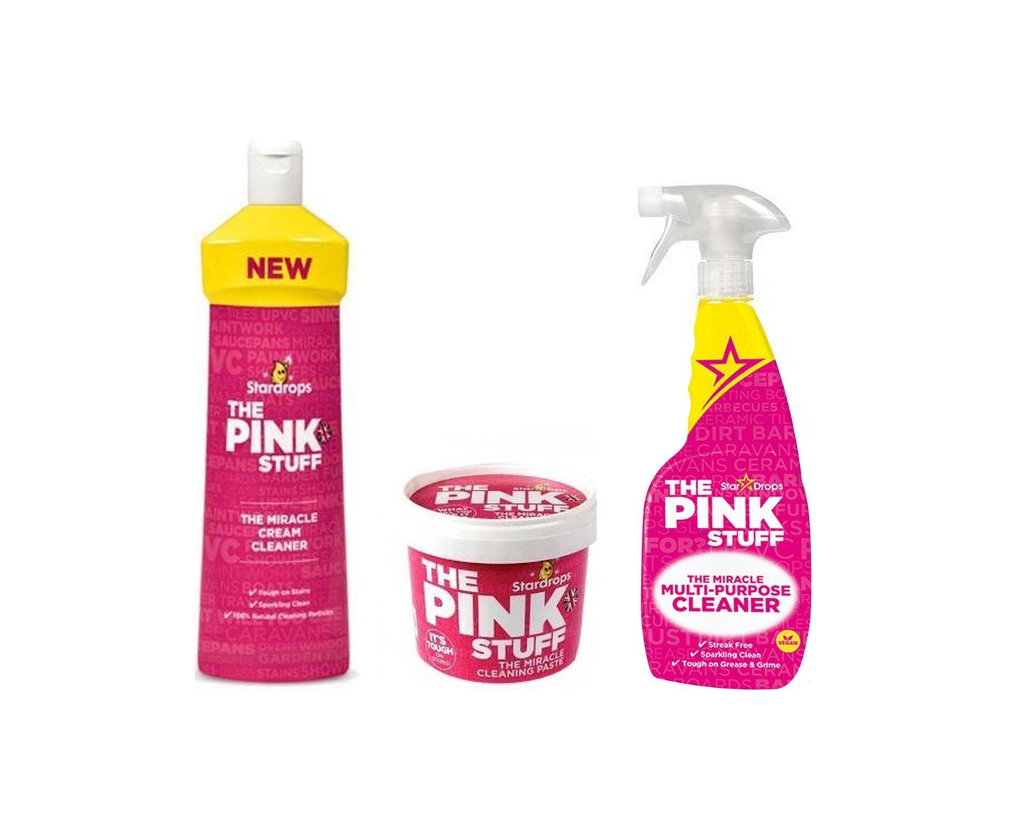 Stardrops Pink Stuff Комплект - Крем за почистване 500 мл + Почистваща паста 500 грама + Мулти почистващ спрей 750 мл