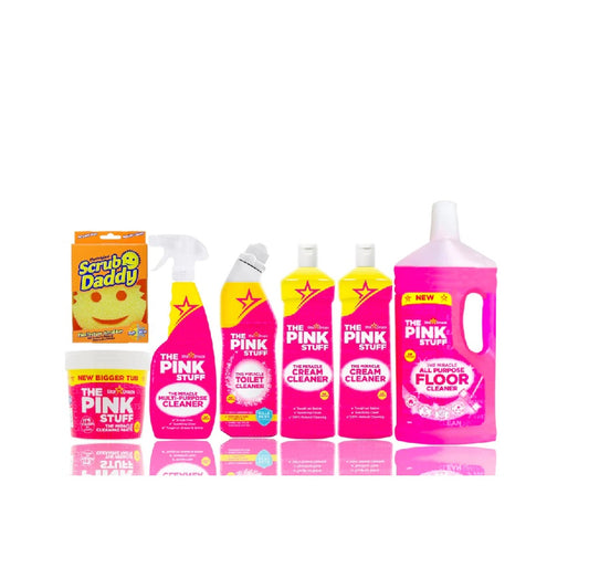 Pink Stuff Mega Set - Esfregão, Pasta 850g, Tudo Limpo, Sanita, Creme Limpeza, Limpa Pisos